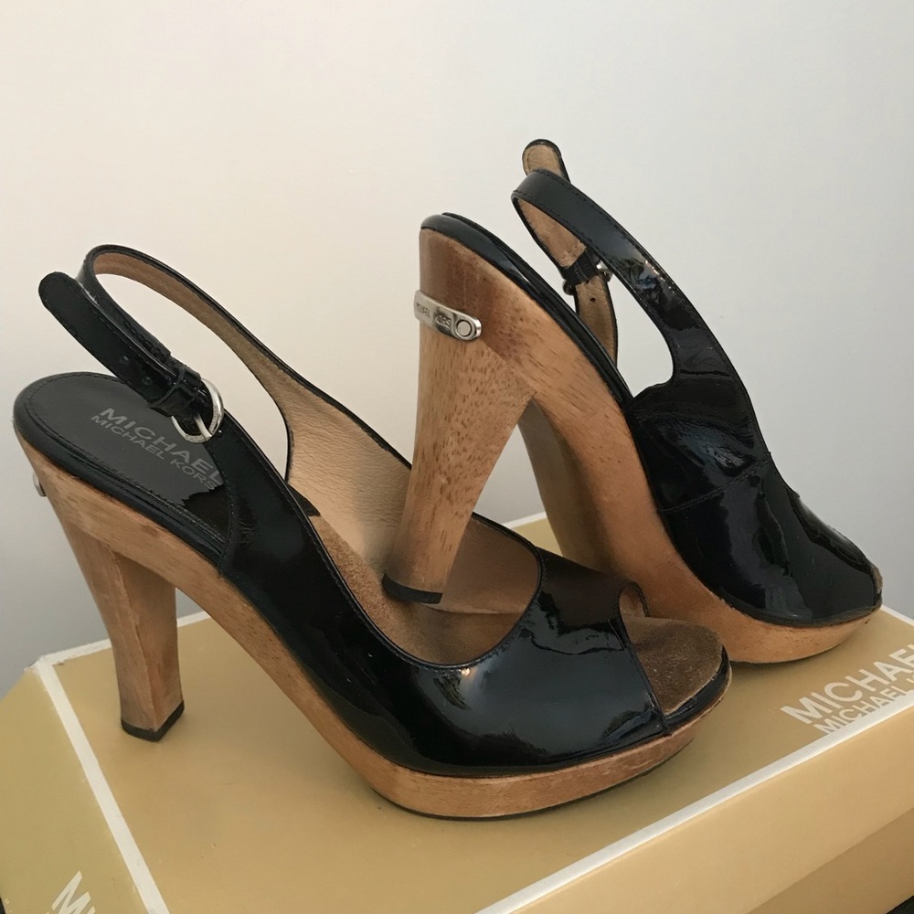 Black Patent Michael Kors Diane Platform Sling